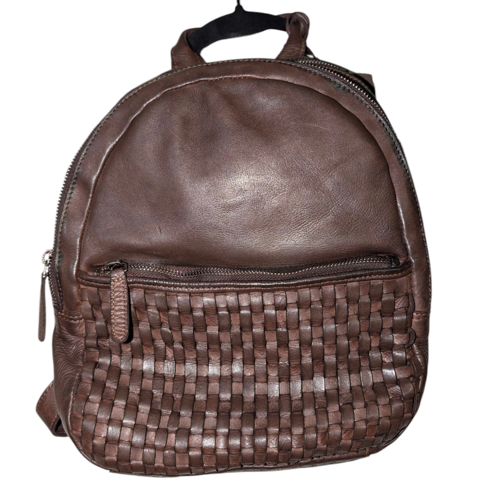 ViLenca Holland Double ZIP Dome Dark BROWN Leather TRAVELER Backpack 13x11x4